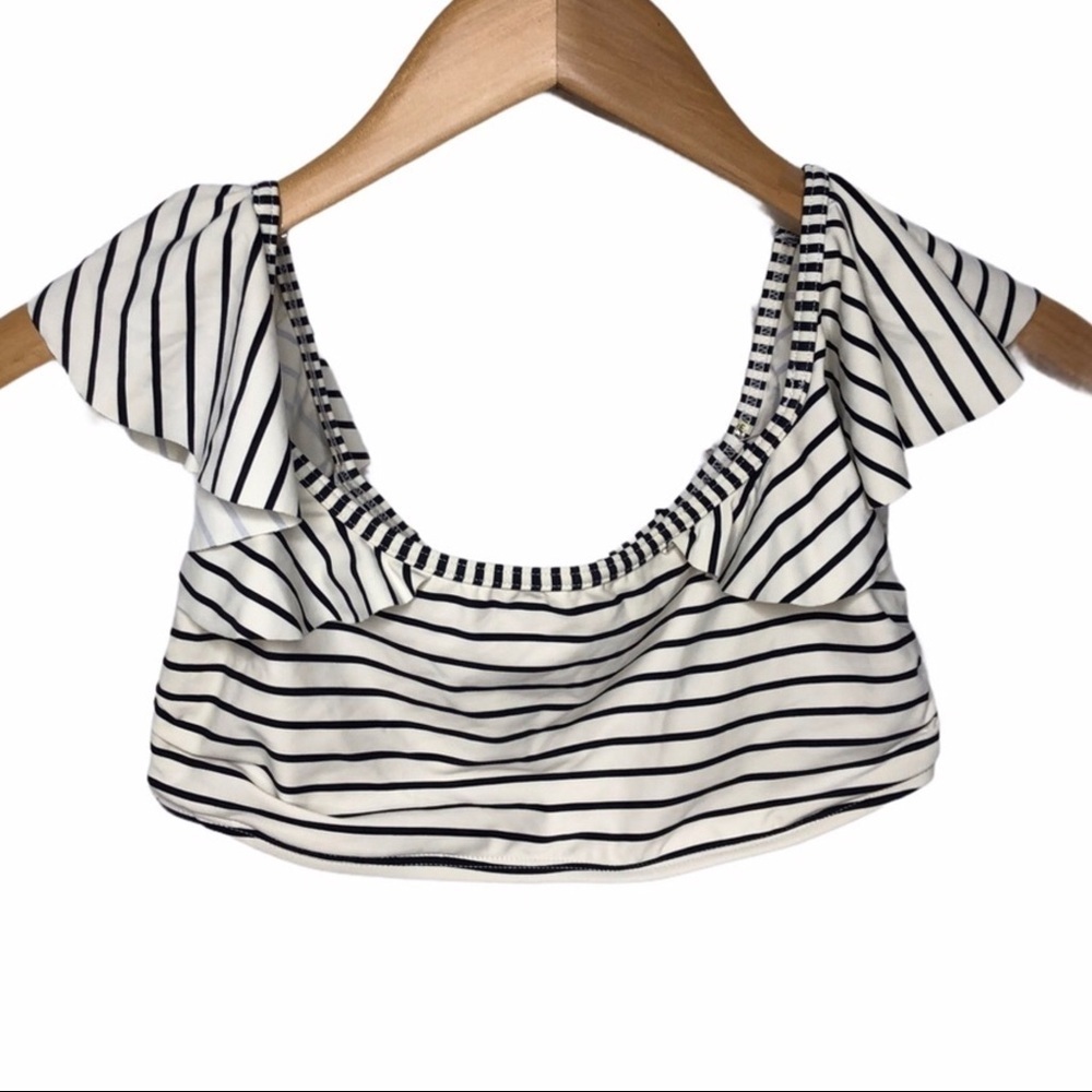 Vince Camuto Blossom Stripes Off The Shoulder Bikini Top Size XS Black Cream - Picture 2 of 8
